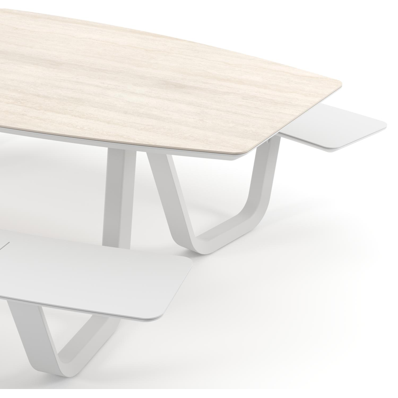 Forno picknicktafel bootvorm in wit aluminium en volkeramiek Travertino Bianco - L 240 x B 181 x H 72 cm