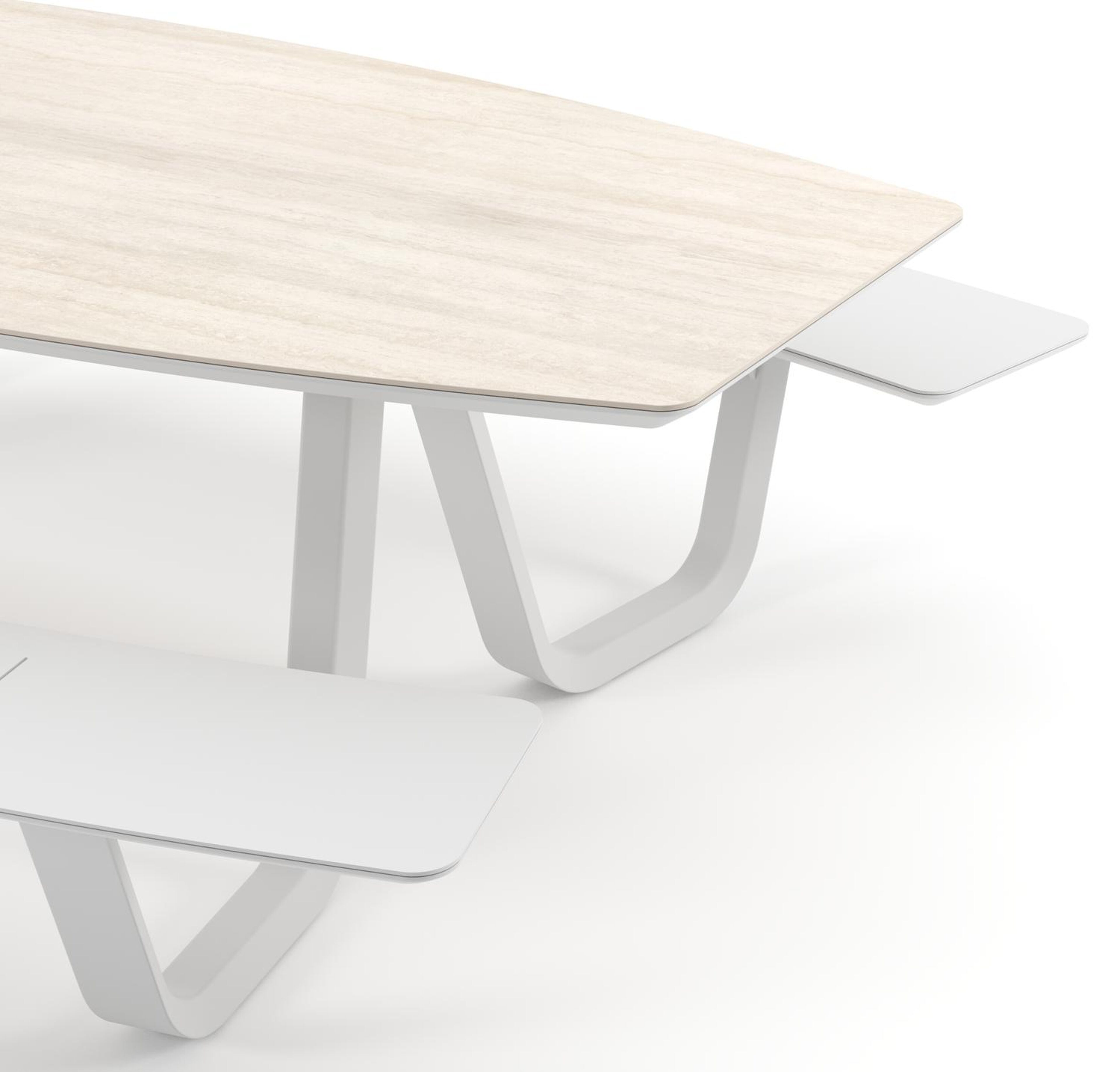 Forno picknicktafel bootvorm in wit aluminium en volkeramiek Travertino Bianco - L 240 x B 181 x H 72 cm