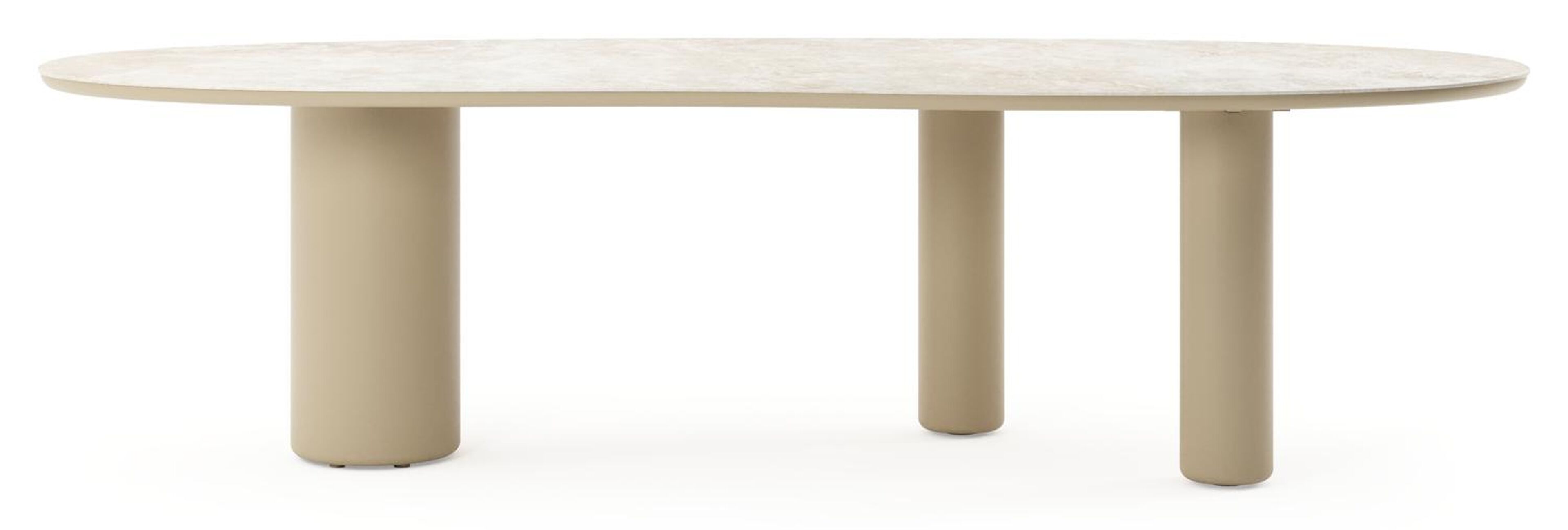 Table de jardin Amico organique en aluminium beige et céramique pleine Rapolano - Lg. 280 x Lrg. 120 x Haut. 73.5 cm