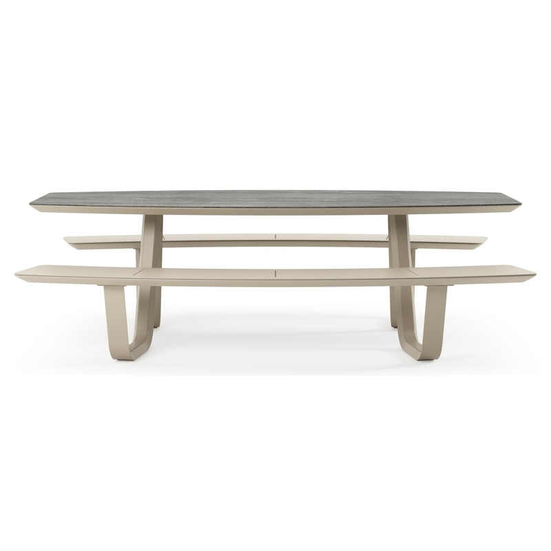 Forno picknicktafel bootvorm in beige aluminium en volkeramiek Aspen Grey - L 240 x B 181 x H 72 cm
