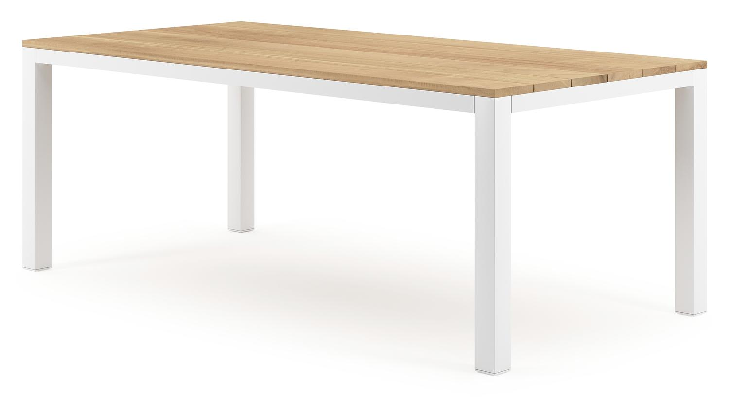 Capri tuintafel in wit aluminium en teak - L 200 x B 100 x H 75,5 cm