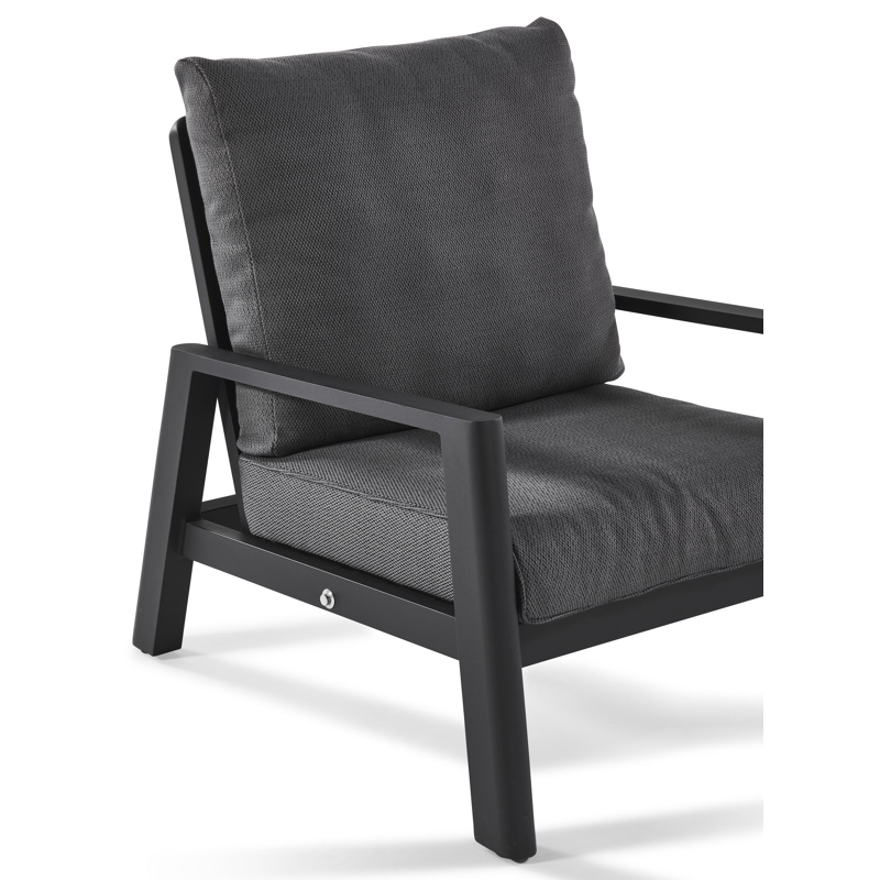 Cirello loungeset in zwart aluminium met lopi shadow all weather sunbrella® luxe kussens