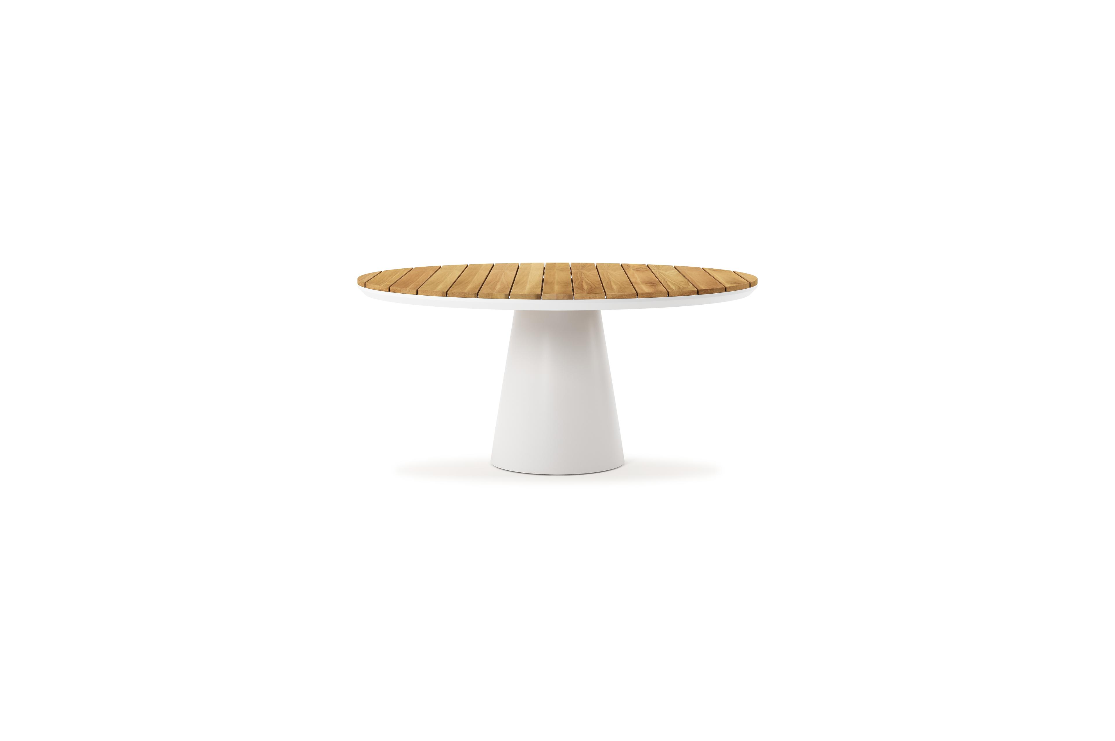 Donato tuintafel in wit aluminium en teak - Dia. 148 x H 77 cm