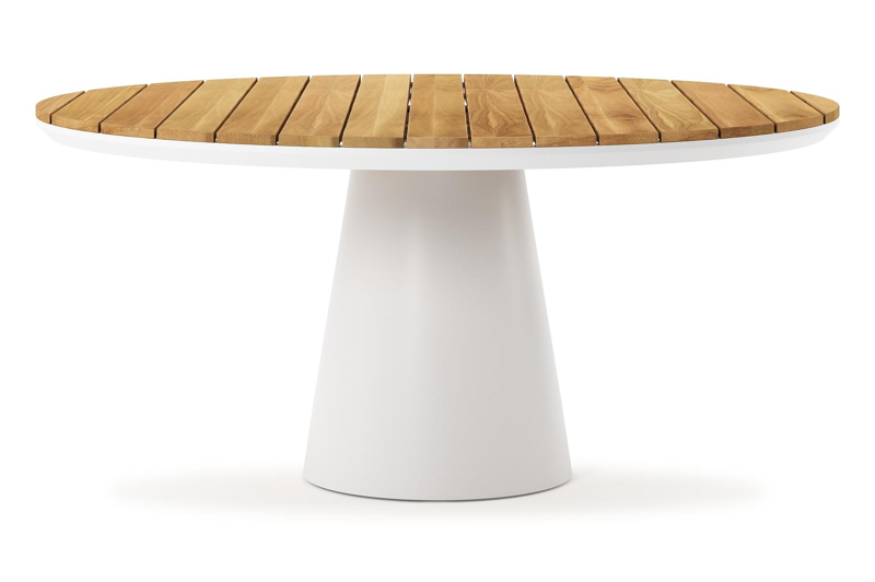 Donato tuintafel in wit aluminium en teak - Dia. 148 x H 77 cm