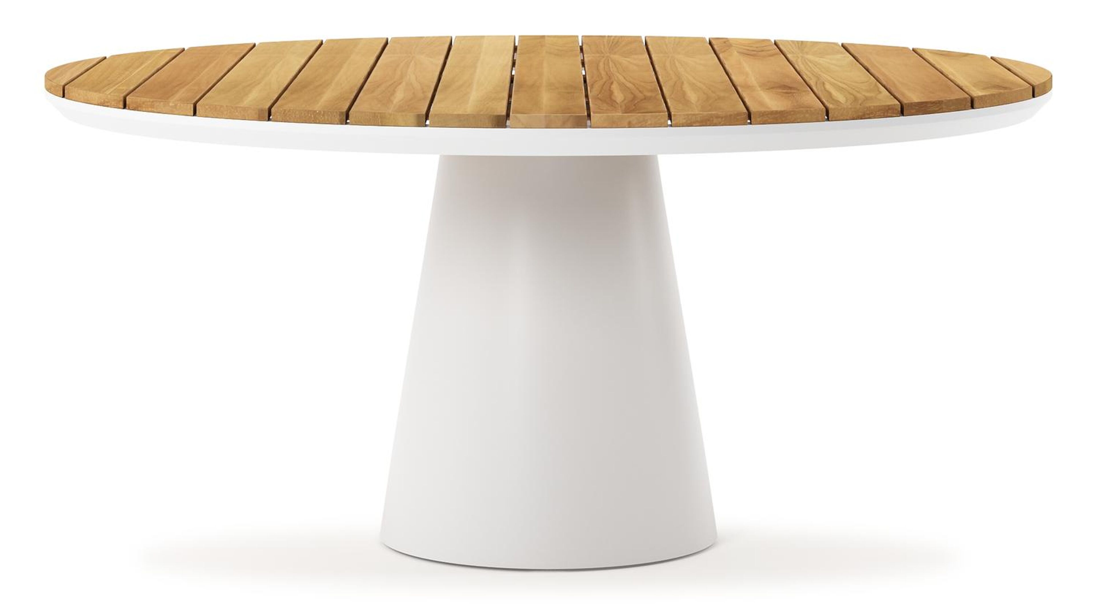 Table de jardin Donato ronde en aluminium blanc et teck - Diam. 148 x Haut. 75 cm