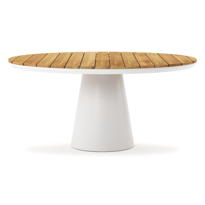 Donato tuintafel in wit aluminium en teak - Dia. 148 x H 77 cm