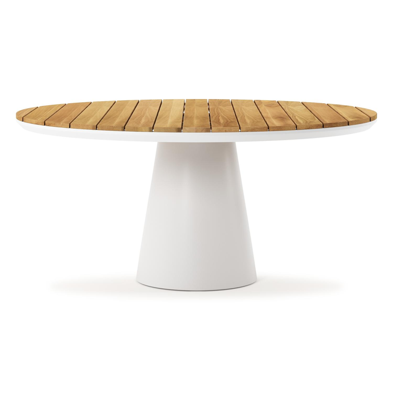 Donato tuintafel in wit aluminium en teak - Dia. 148 x H 77 cm