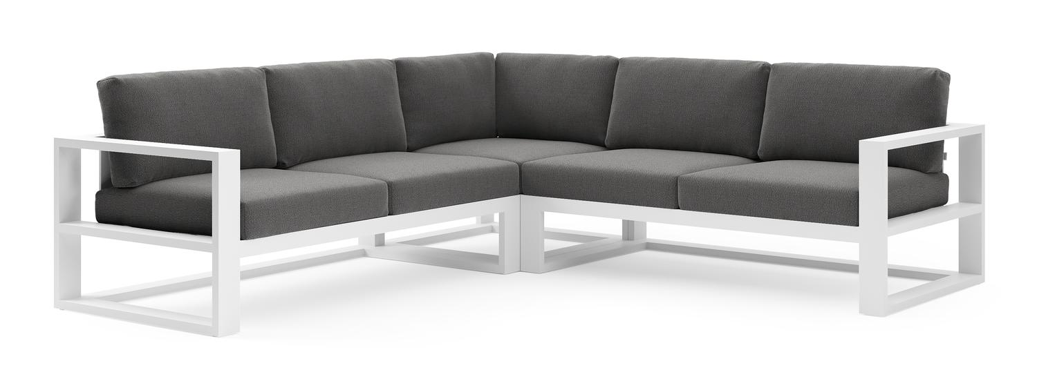 Verato loungehoek in wit aluminium met savane tornado all weather sunbrella® luxe kussen