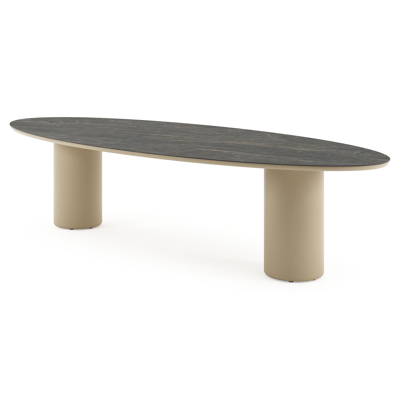 Amico tuintafel ovaal in beige aluminium en volkeramiek Black Obsession - L 320 x B 130 x H 73.5 cm