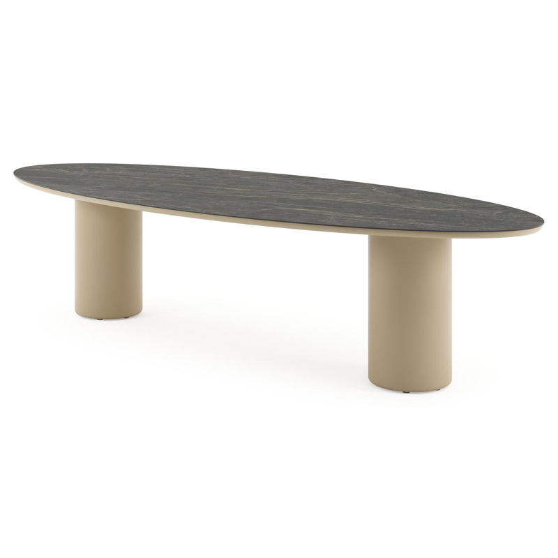 Amico tuintafel ovaal in beige aluminium en volkeramiek Black Obsession - L 320 x B 130 x H 73.5 cm