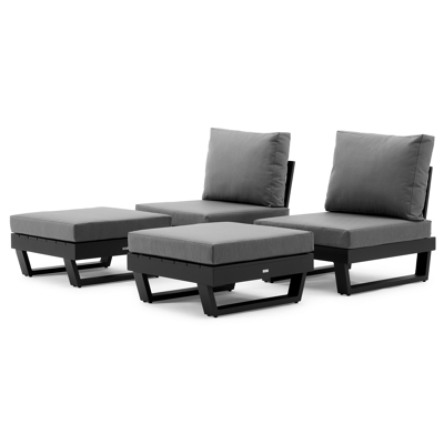Modica loungeset in zwart aluminium met grijs textilene kussens