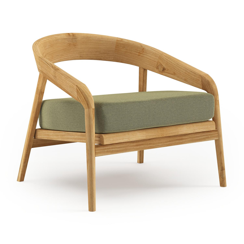 Fauteuil de jardin Lacrima en teck et coussin en all weather Sunbrella® luxe heritage leaf