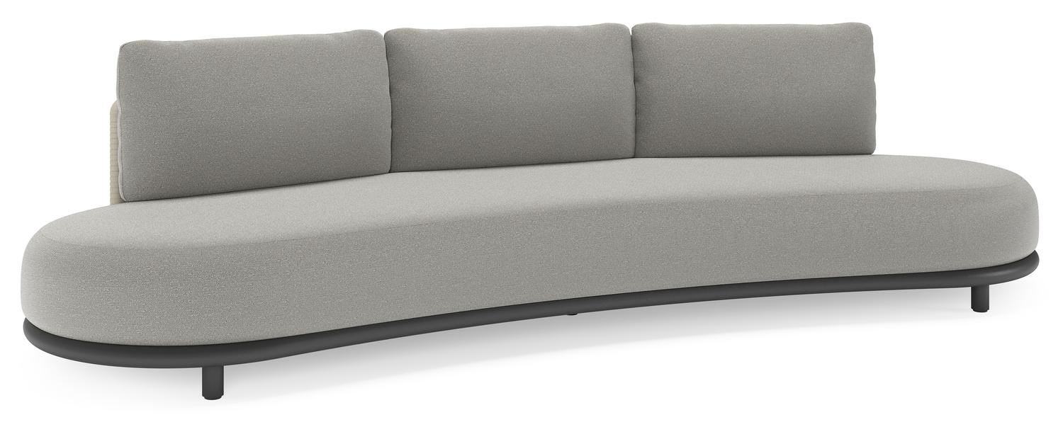 Lomano loungebank in zwart aluminium en beige verticaal geweven luxe vlakke rope met Savane Zinc all weather sunbrella® luxe