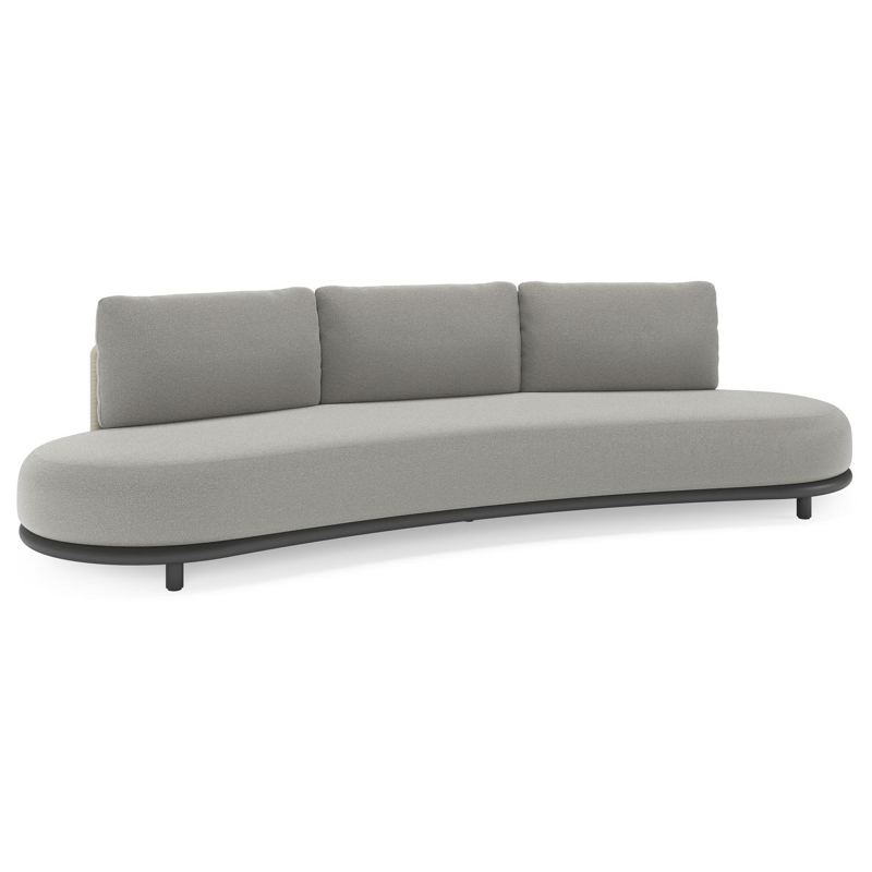 Canapé de jardin Lomano en aluminium noir et corde luxe plate tissée verticalement beige et coussins en all weather sunbrella® luxe Savane Zinc