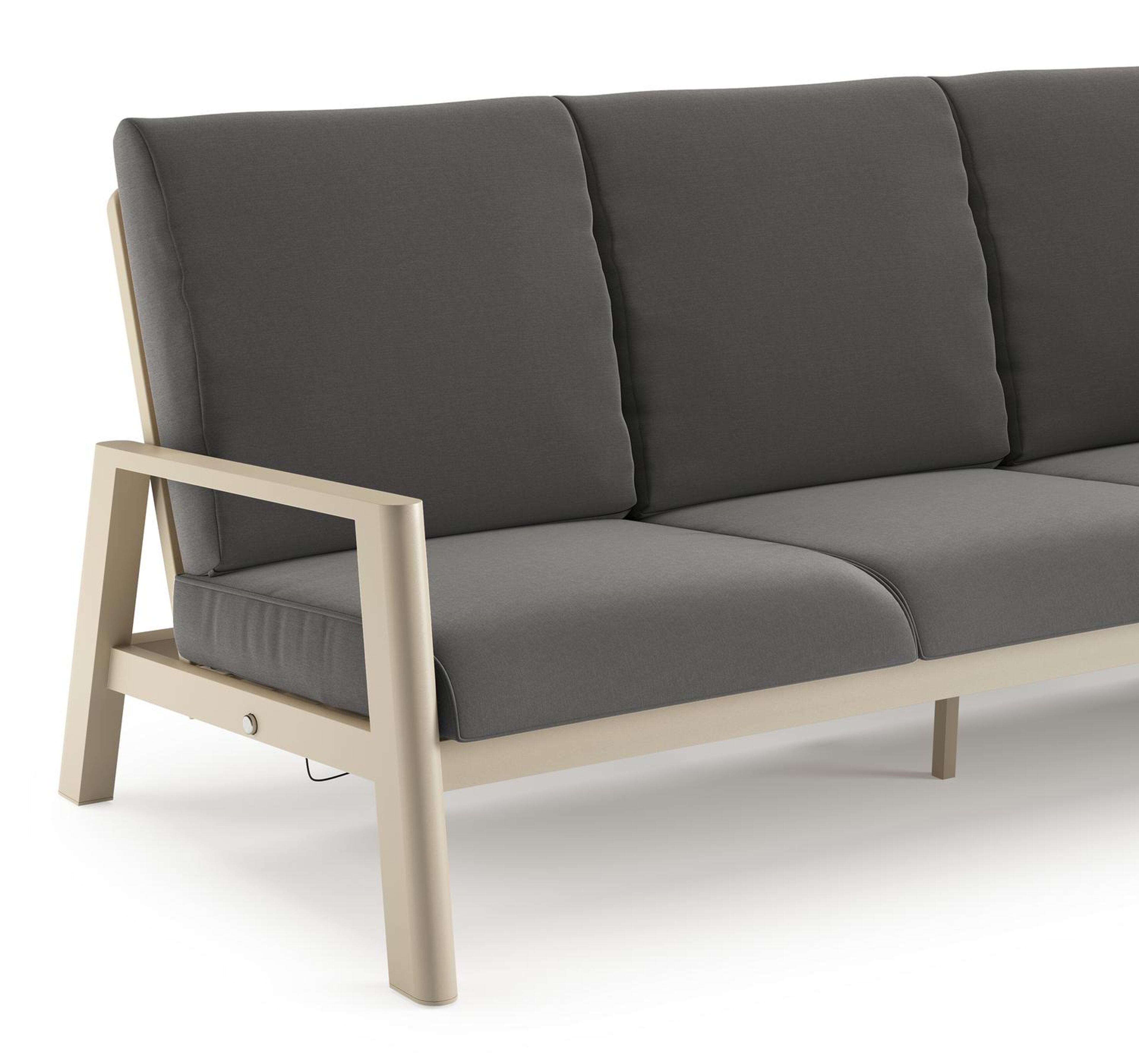 Cirello loungeset in beige aluminium met natte charcoal chine all weather sunbrella® luxe kussens