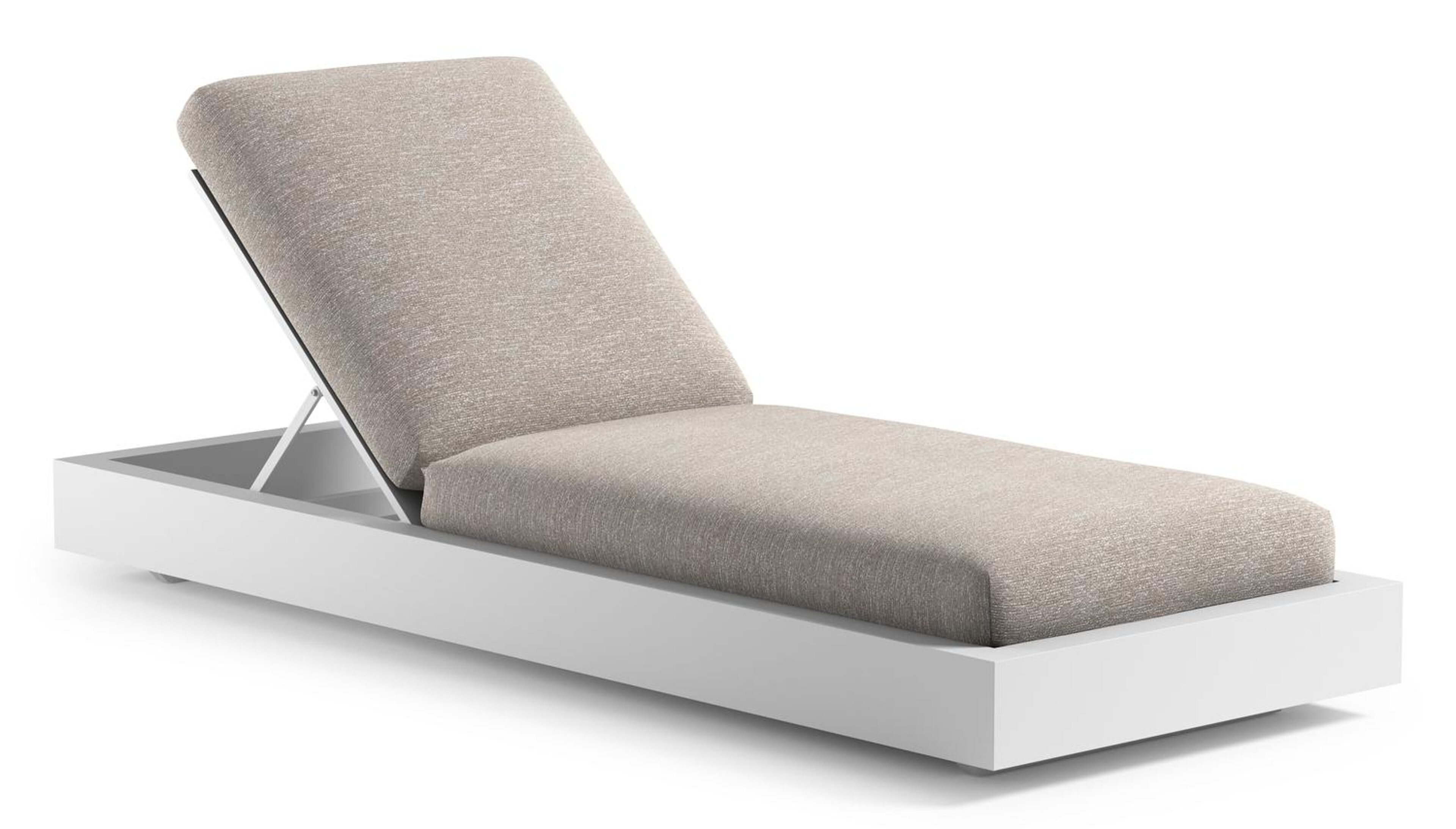 Como verstelbaar ligbed in wit aluminium met tundra sand all weather Sunbrella® luxe kussen