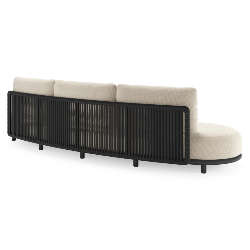 Lomano loungeset in zwart aluminium en zwart verticaal geweven luxe vlakke rope met althea off white all weather cosytica kussen