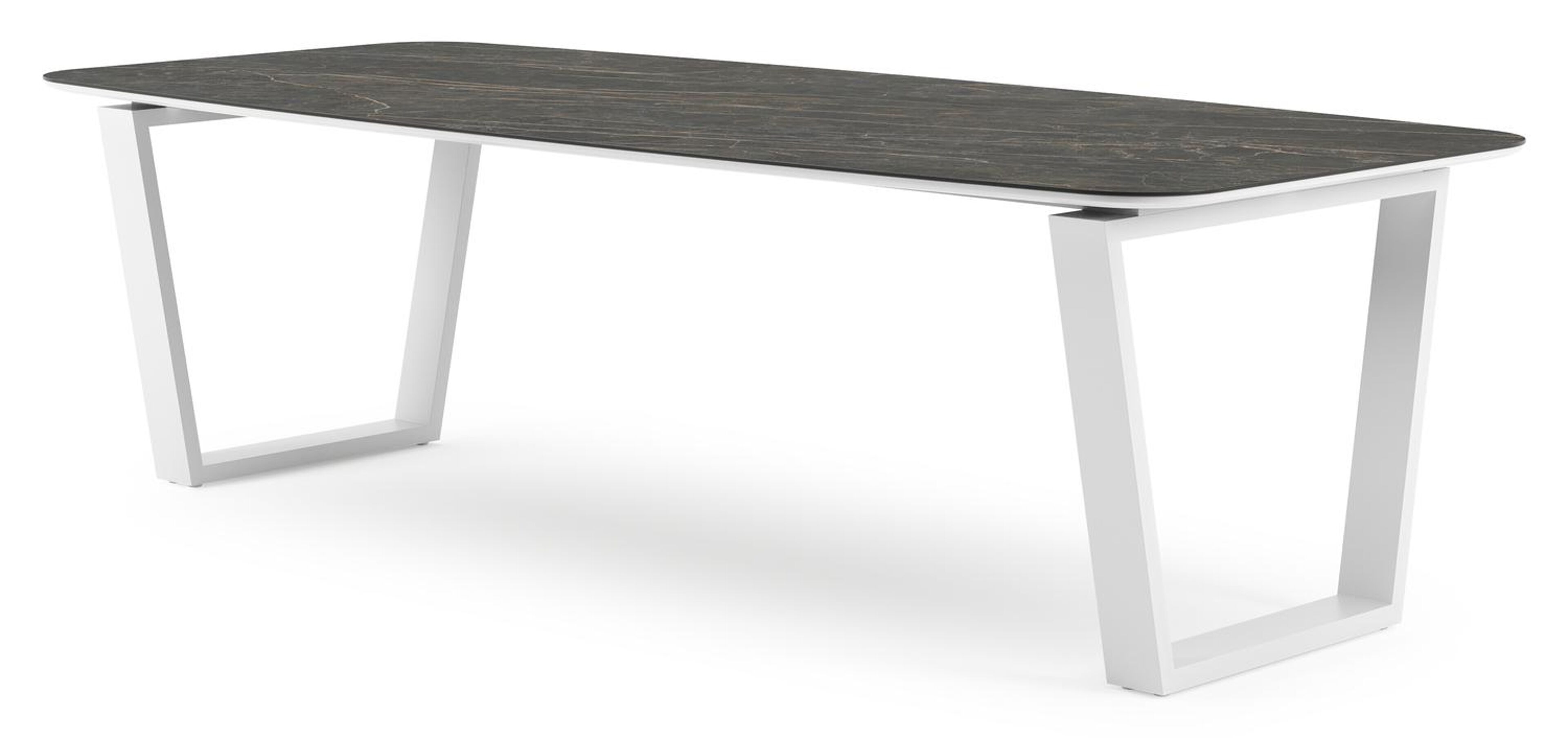 Pagino tuintafel bootvorm in wit aluminium en volkeramiek Black Obsession - L 255 x B 115 x H 73 cm