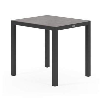 Feltro tuinset in zwart aluminium en grijs volkeramiek tafelblad met 2 stapelbare Calobra tuinstoelen