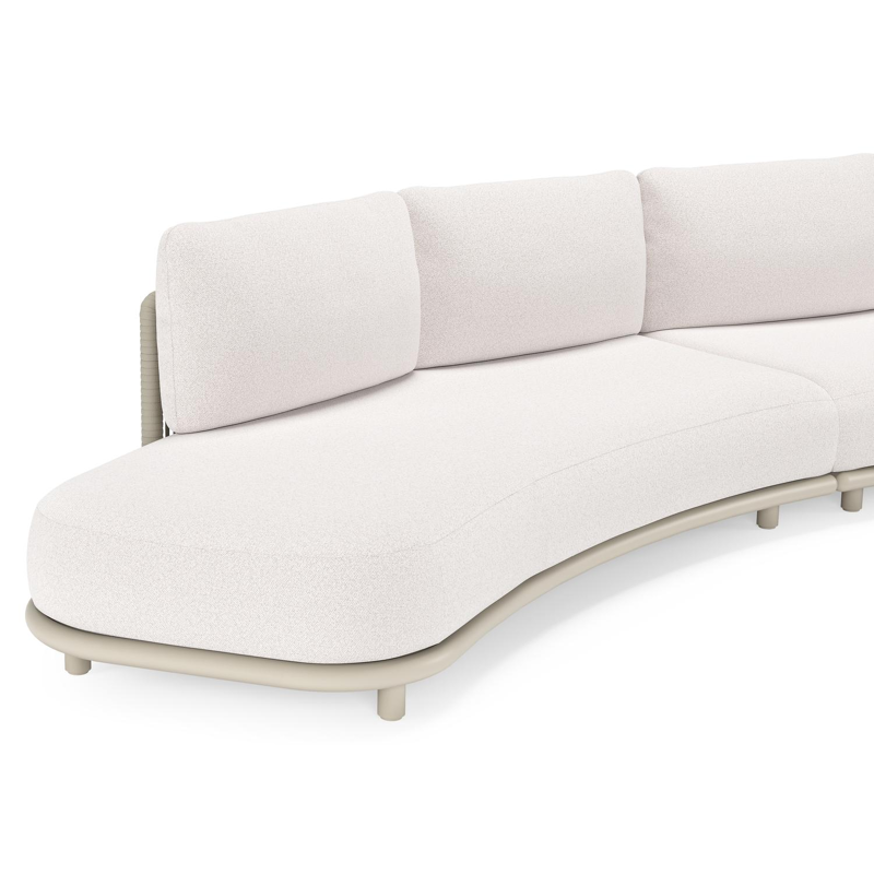 Lomano loungebank in beige aluminium en beige verticaal geweven luxe vlakke rope met Ego Eggshell all weather solica