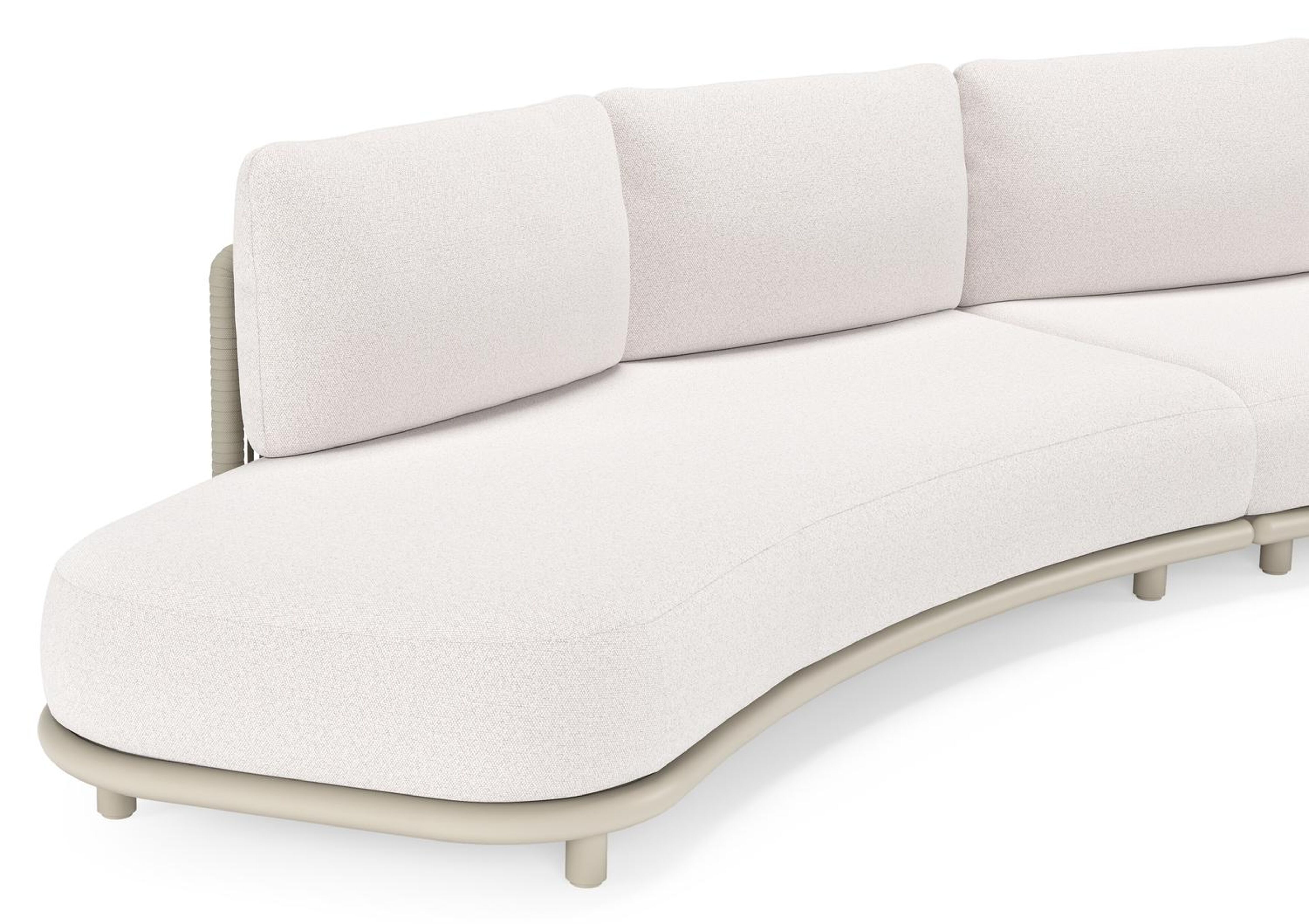 Lomano loungebank in beige aluminium en beige verticaal geweven luxe vlakke rope met Ego Eggshell all weather solica
