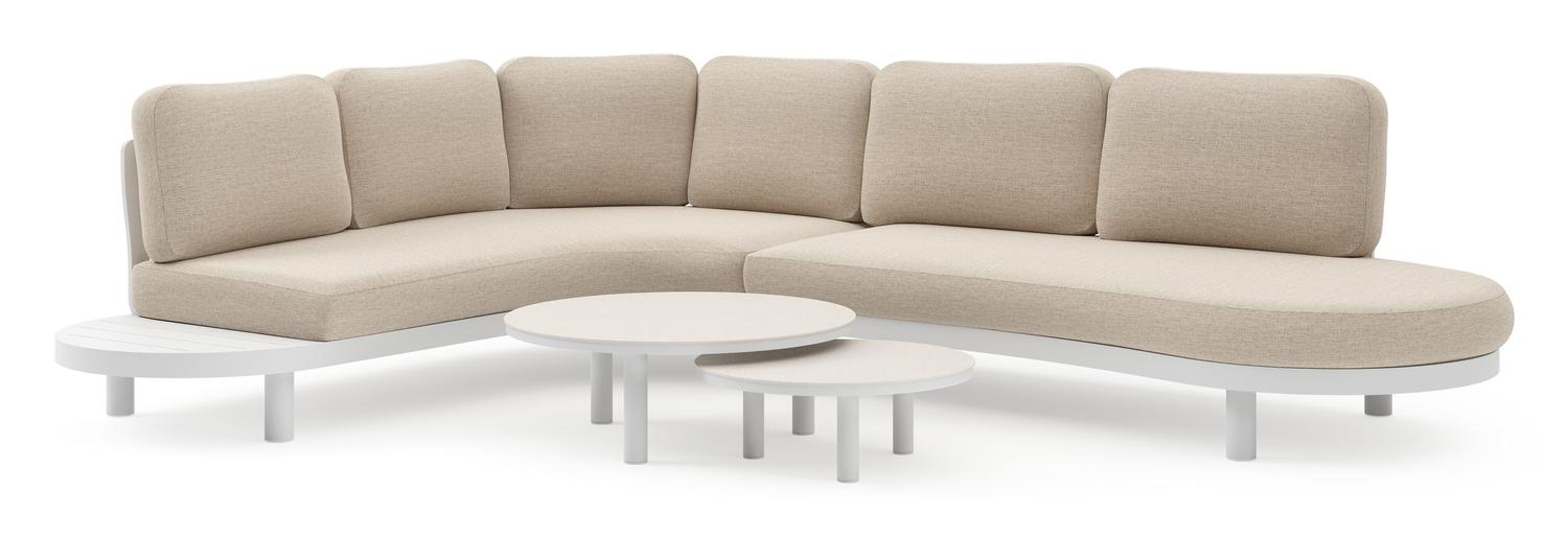 Palma loungehoek in wit aluminium met rustic weather+ softtouch kussens en loungetafel