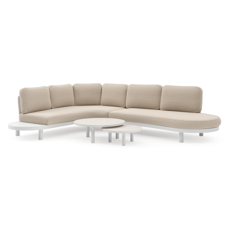 Palma loungehoek in wit aluminium met rustic weather+ softtouch kussens en loungetafel