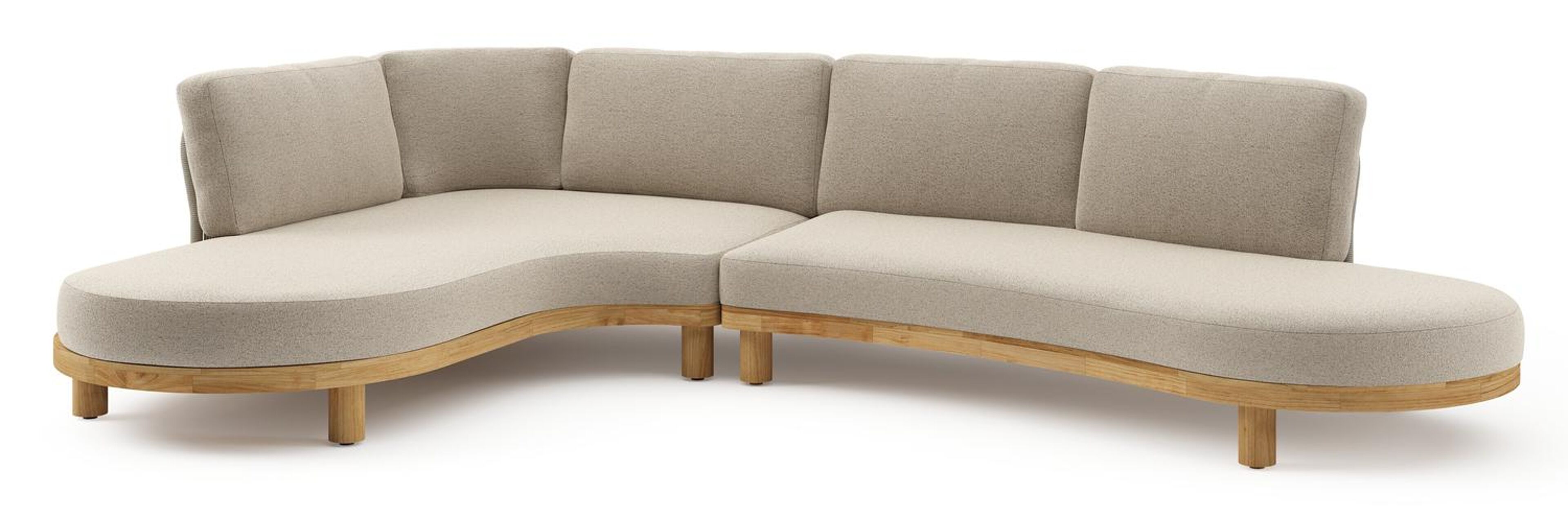 Salon de jardin d'angle Donato en teck et corde ronde tissée verticalement beige et coussins en all weather cosytica Marbella Beige