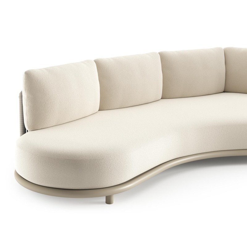 Lomano loungebank in beige aluminium en beige verticaal geweven luxe vlakke rope met althea off white all weather cosytica kussen