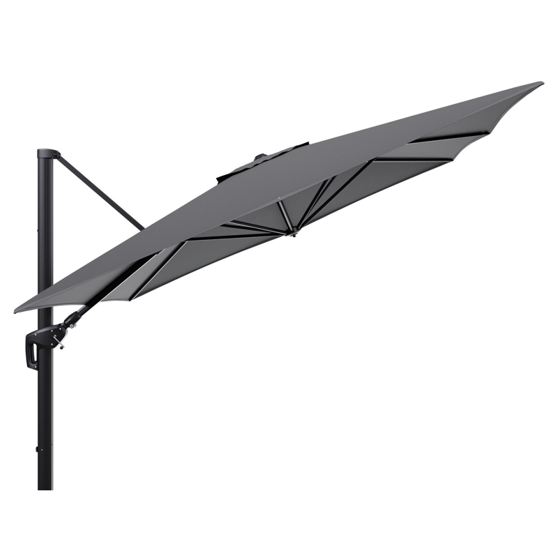 Minore zweefparasol tiltfunctie in zwart aluminium en parasoldoek in All Weather Sunbrella® Luxe Natte Charcoal Chine  - L1 350 x L2: 350 cm (zonder voet) (zonder voet)