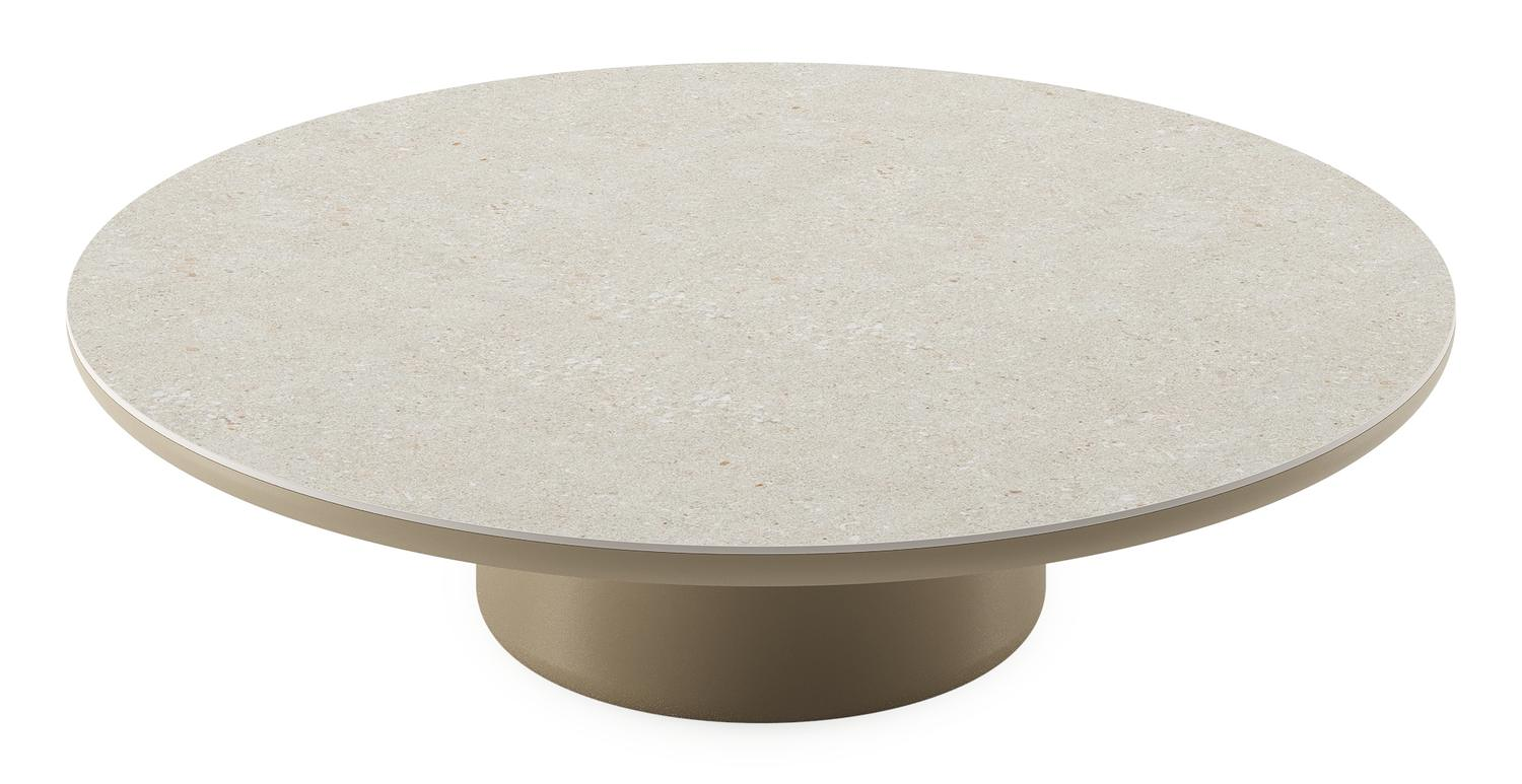 Amico loungetafel rond in beige aluminium en volkeramiek Shilin - Dia. 110 x H 28 cm