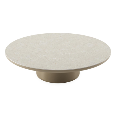 Amico loungetafel rond in beige aluminium en volkeramiek Shilin - Dia. 110 x H 28 cm