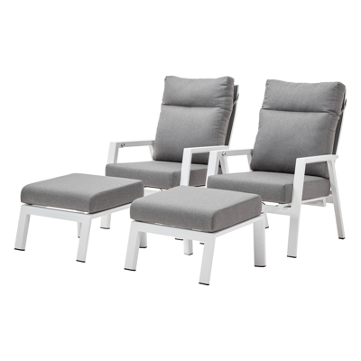 Mismo loungeset met verstelbare rugleuning in wit aluminium met grijs polyester kussens