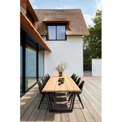 Table de jardin Pagino en aluminium noir et teck - Lg 360 x Larg. 112 x H 75,5 cm