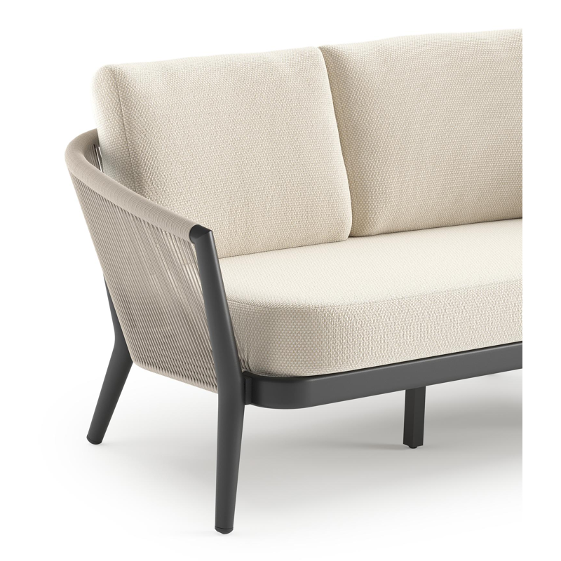 Orso loungebank in zwart aluminium en beige verticaal geweven ronde rope met Althea Off White all weather cosytica kussen