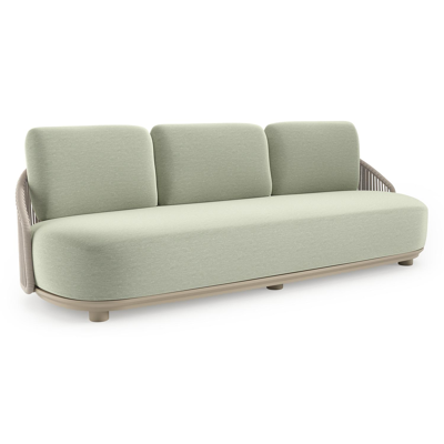 Vadelo loungebank in beige aluminium en beige verticaal geweven ronde rope met slow spirea all weather sunbrella® luxe kussen