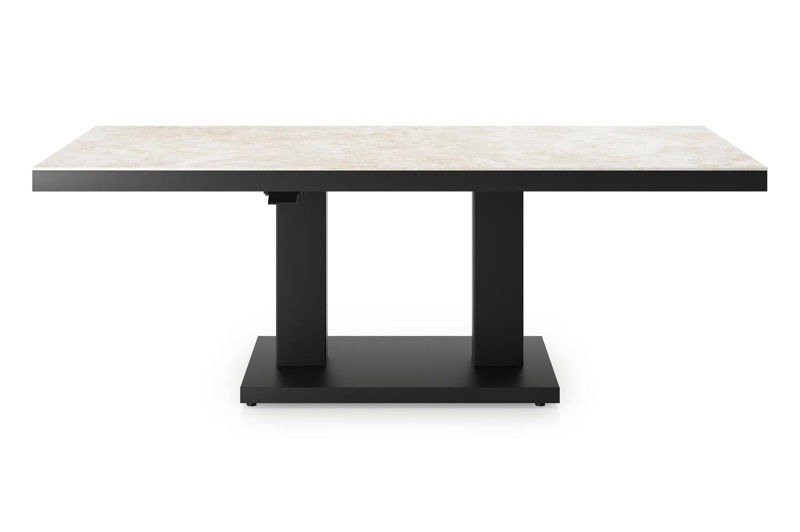 Cirello table basse pop-up rectangulaire en aluminium noir et céramique pleine Rapolano - Lg. 140 x Lrg. 80 x Haut. 49.7 cm