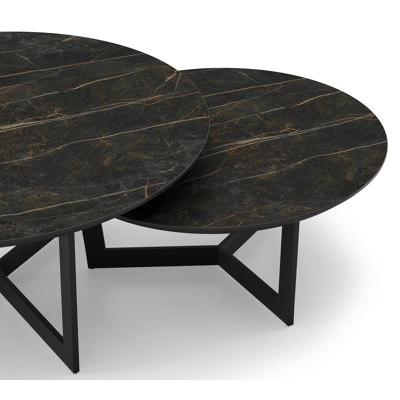 Lacrima loungetafels in zwart aluminium en black obsession volkeramiek - Dia. 85/65 x H 35/30 cm