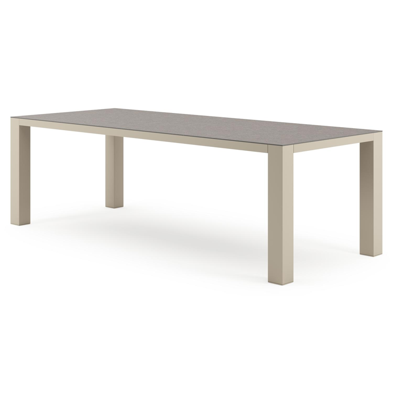 Table de jardin Nano rectangulaire en aluminium beige et céramique pleine Wulong - Lg. 240 x Lrg. 100 x Haut. 75 cm