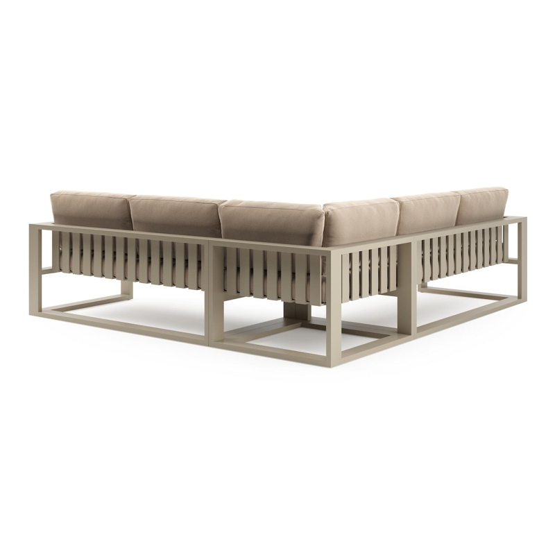 Salon de jardin d'angle Verato en aluminium beige et coussins en all weather sunbrella® luxe natte heather beige
