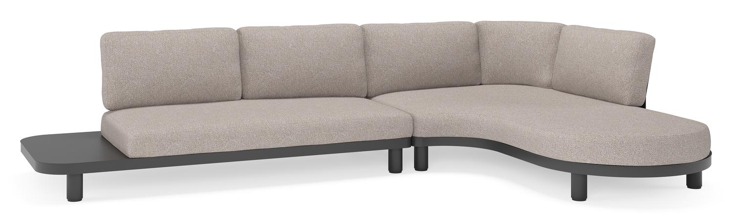 Donato loungehoek in zwart aluminium met all weather sunbrella® luxe Tundra Charcoal kussen