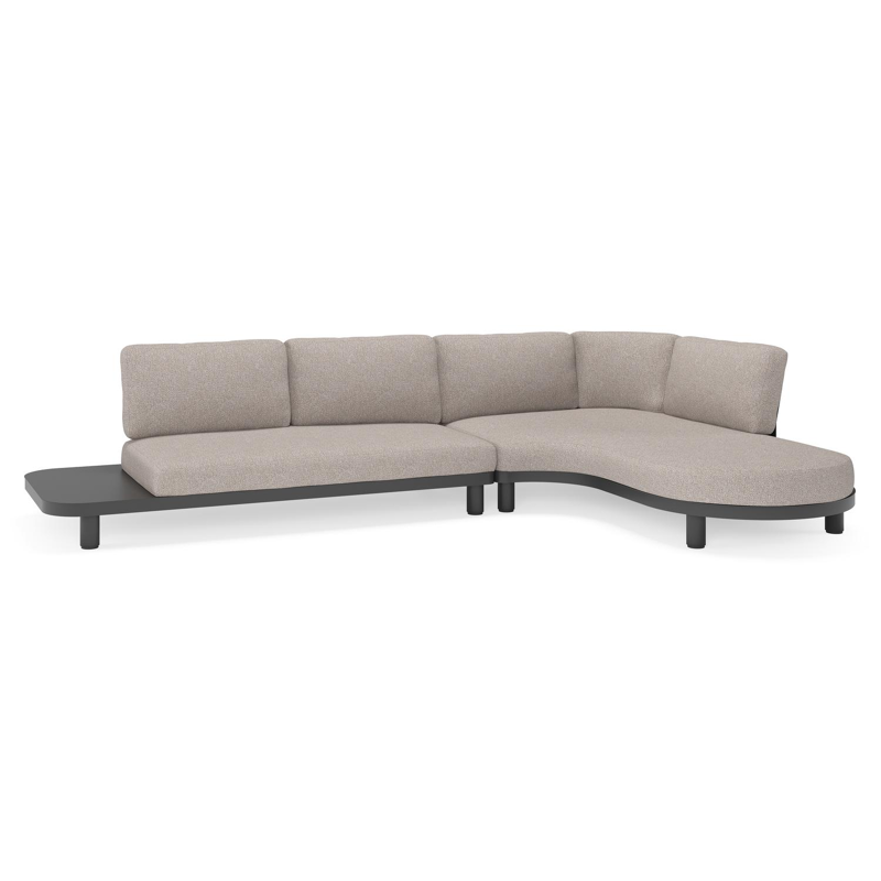 Salon de jardin d'angle Donato en aluminium noir et coussins en all weather sunbrella® luxe Tundra Charcoal