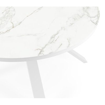 Cesano tuintafel in wit aluminium en volkeramiek calacatta - Dia. 148 x H 74,5 cm