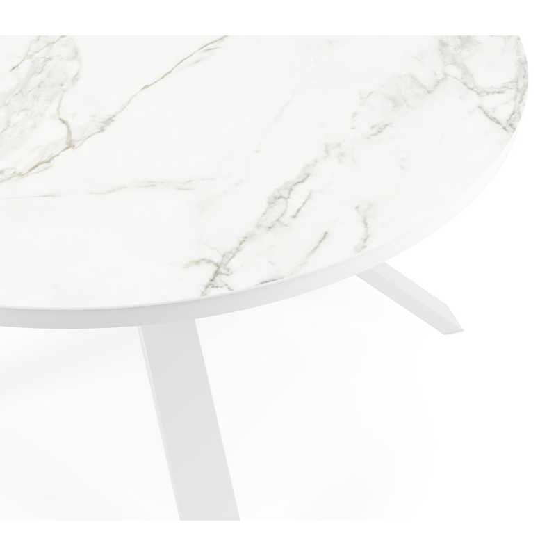 Cesano tuintafel rond in wit aluminium en volkeramiek calacatta - Dia. 148 x - Dia. 148 x H 75 cm