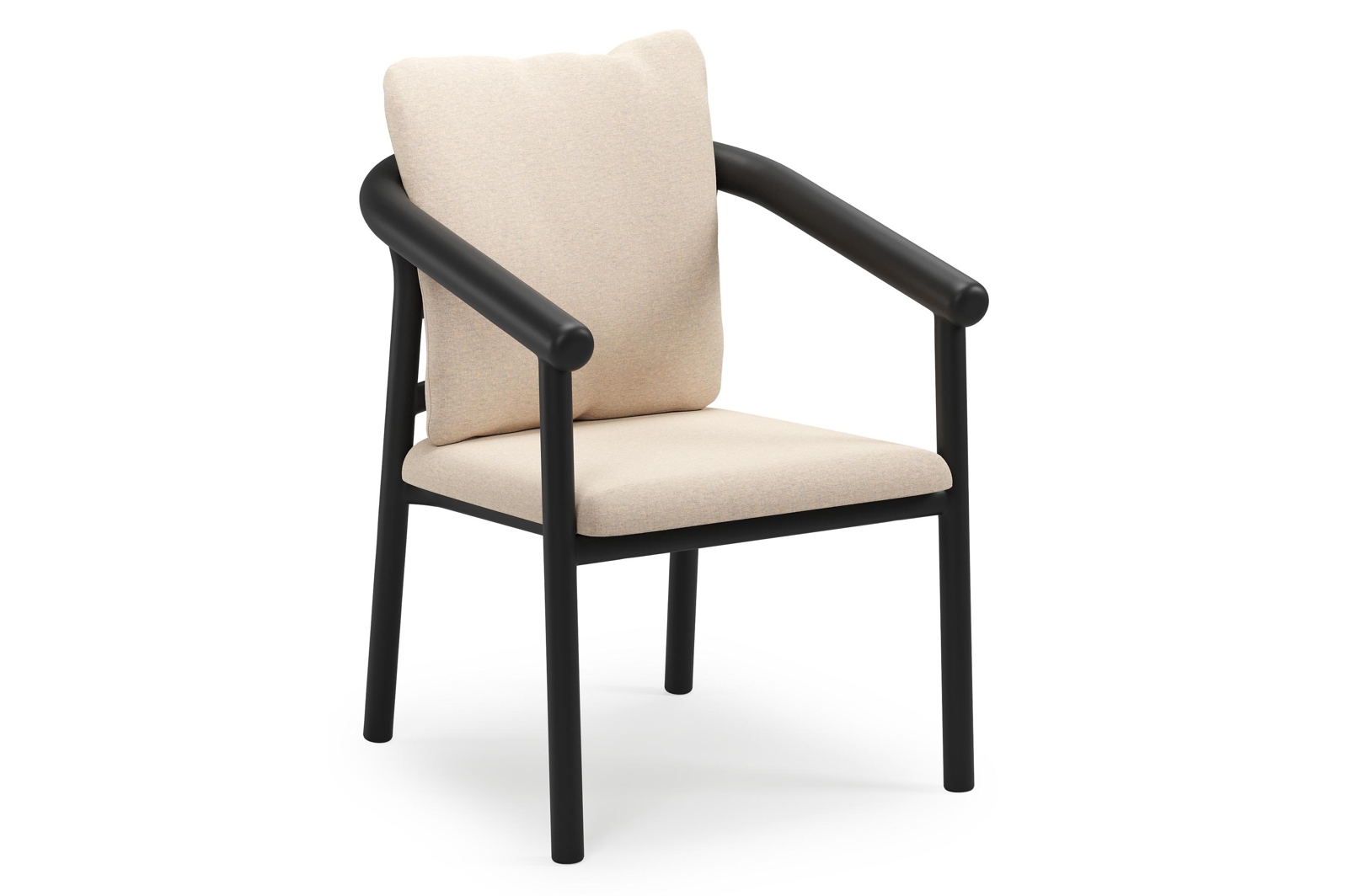 Amico stapelbare tuinstoel in zwart aluminium met stoelkussen in All Weather Sunbrella® Luxe Heritage Papyrus