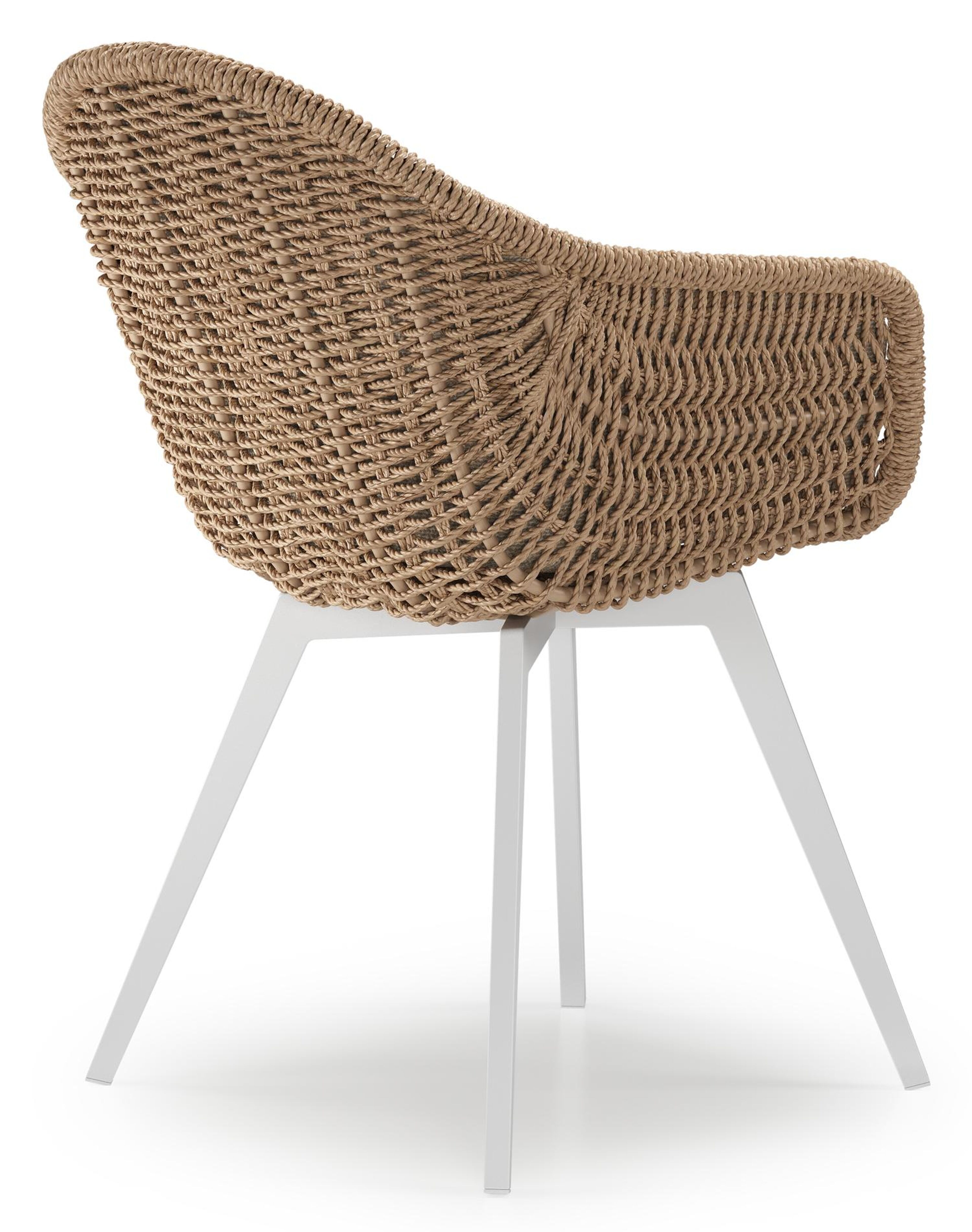 Pagino tuinstoel in wit aluminium en naturel ronde wicker met zitkussen in All Weather Cosytica Madagascar Oak