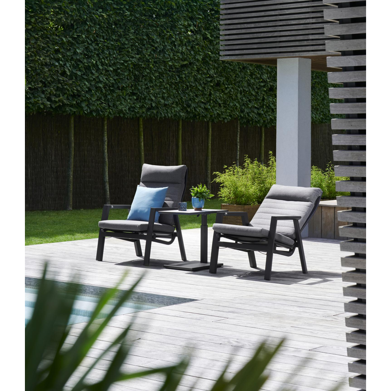 Prato balkonset in zwart aluminium met grijs weather+ textilene kussens