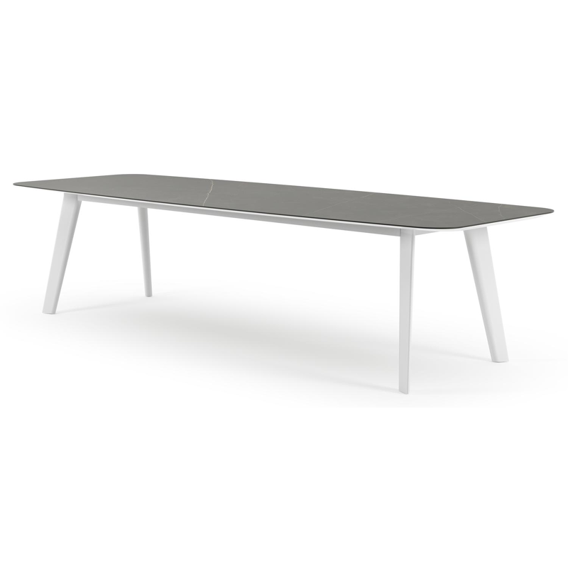 Lacrima tuintafel bootvorm in wit aluminium en volkeramiek Calatorao - L 315 x B 115 x H 73 cm