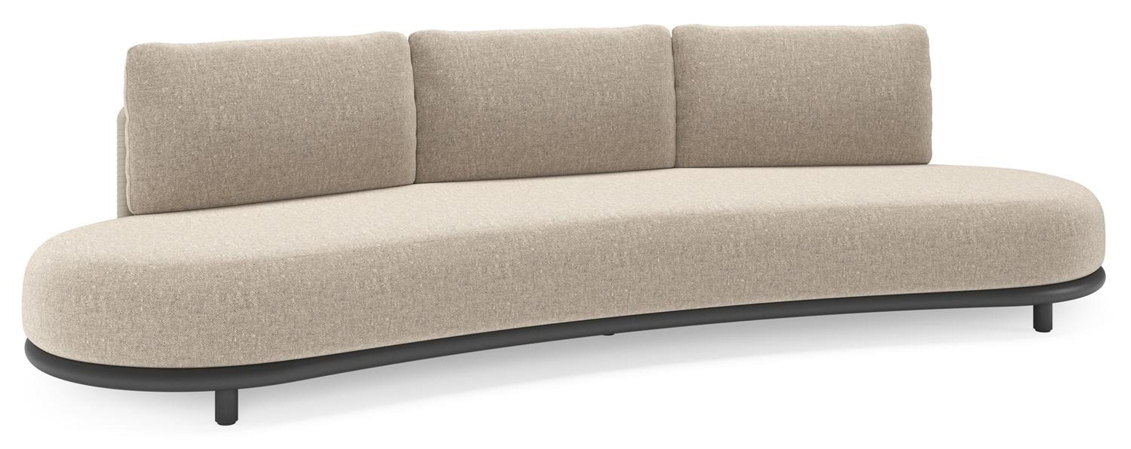 Lomano loungebank in zwart aluminium en beige verticaal geweven luxe vlakke rope met Chartres Pewter all weather sunbrella® luxe