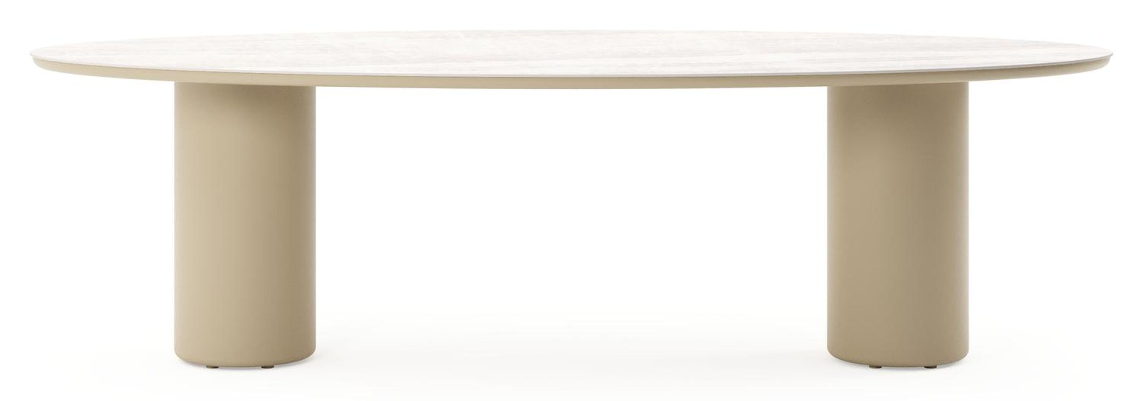 Table de jardin Amico oval en aluminium beige et céramique pleine Taj Mahal - Lg. 260 x Lrg. 125 x Haut. 74 cm